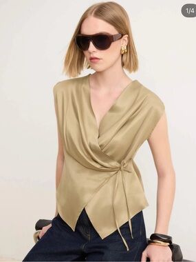 The Limited 100% Silk Silky Wrap Tie Sleeveless Top in Gold Small NWT